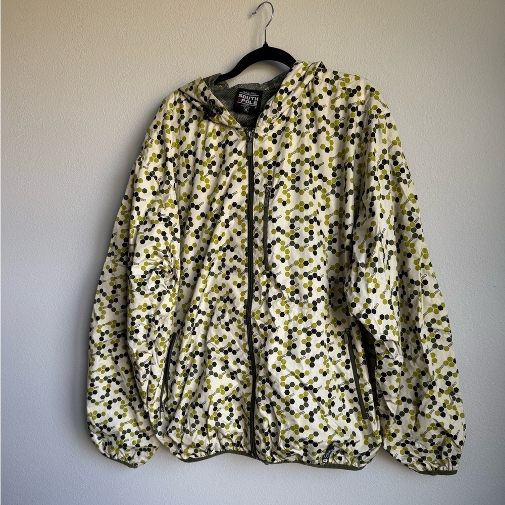 Southpole Windbreaker Green Print Hooded Zip Y2K Streetwear Rare Jacket Size XL